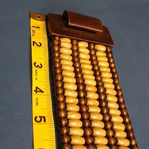 Brown and Tan Beaded Women's Beaded Stretch Corset Belt Boho Cottagecore - Picture 5 of 6